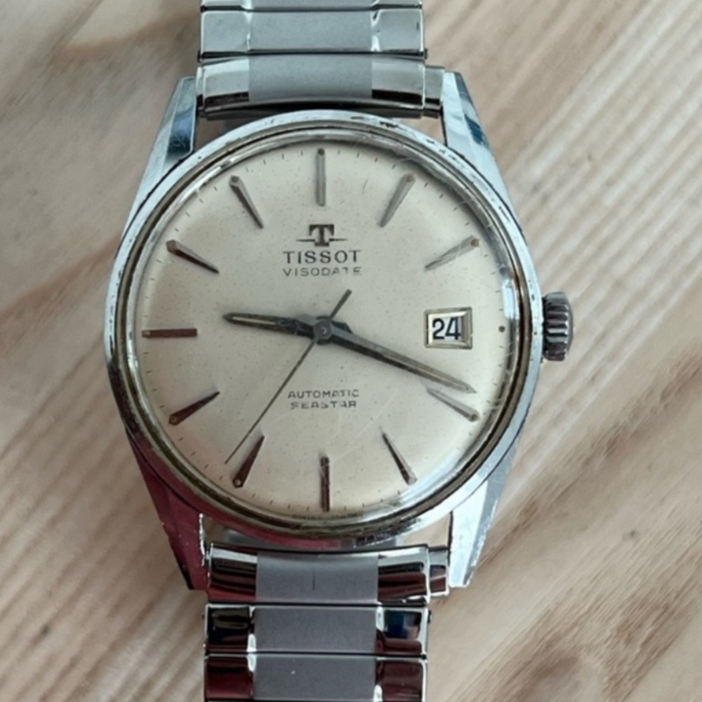 Tissot Men's Watch Visodate Automatic Seastar RARE Vintage Silver Tone Dial Date